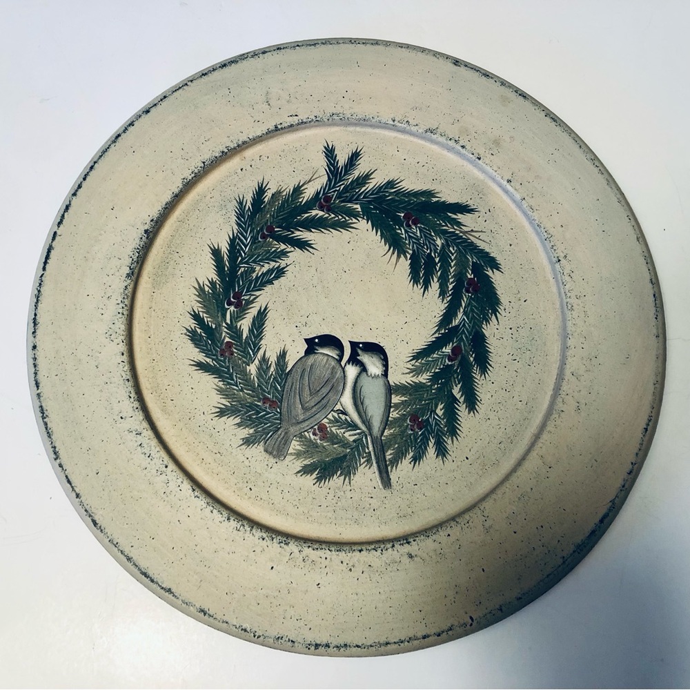 Wooden Xmas Plate, Chickadees, 11.5” Round, Beautiful, Home Decor Seasonal Wall